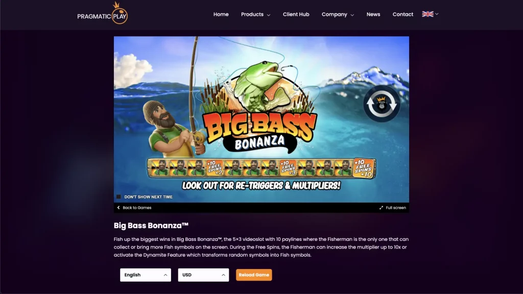 Screenshot of Big Bass Bonanza slot game 