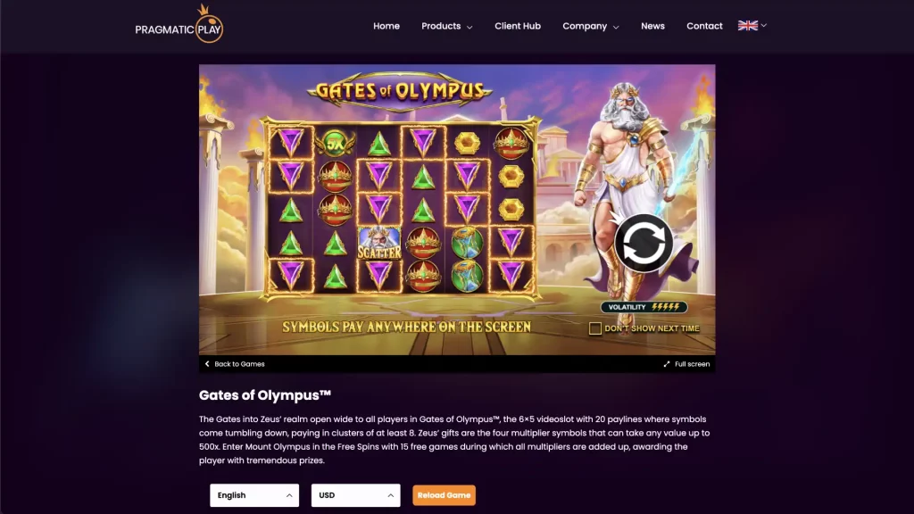 Screenshot of Gates of Olympus slot game