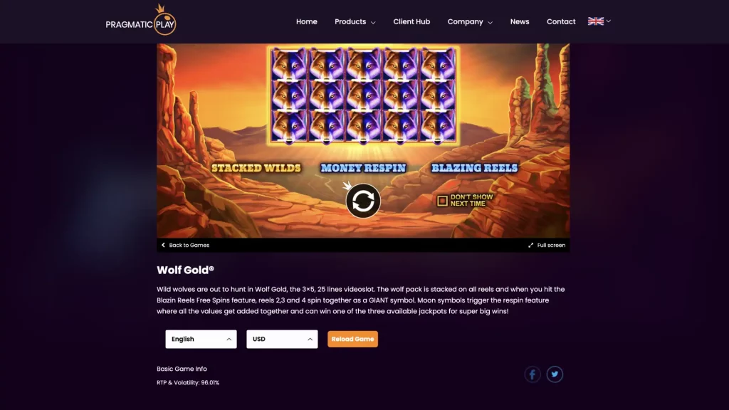 screenshot of Wolf Gold slot game